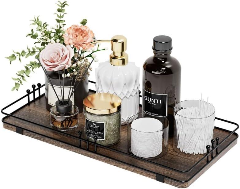 Toilet Paper Basket, Bathroom Basket for Counter Toiletries Towel Decor, Toilet Tank Tray, Guest Back of Toilet Organizer Storage, Vanity Tray for Perfume Makeup, Kitchen 13x6.5 Brown-Black