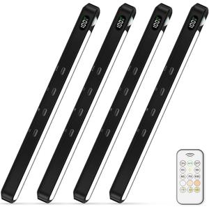 WILLED Under Cabinet & Closet Lights with Remote, Motion Sensor, Rechargeable, Magnetic, 3 Color Temps, Dimmable LED Light Bar for Indoor Kitchen Counter (4 Pack, Black)