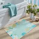 Seavish Coastal Area Rug 2x3, Small Aqua Green Underwater Theme Rug, Low Pile Non Slip Modern Nautical Entryway Rug, Washable Indoor Ocean Throw Rugs for Bathroom Kitchen Sink Laundry Doormat
