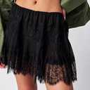 Women Y2k Lace Mini Skirt Fairy Mesh Floral Mid Low Rise Ruffle Half Slip Skirt Layered Flowy Short Skirt Streetwear (Black, S)
