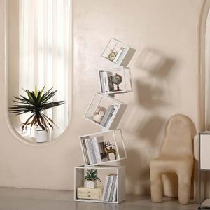 Bookshelf, Metal Bookcase 5-Tier 67", Modern Unique Floor Corner Book Shelf, Display Storage Bookcase for Living Room, Bedroom, Office, Home Decor