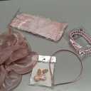 4 PCS Fascinators Hat Wedding Cocktail Tea Party Headwear with Lace Gloves Pearl Necklace Earrings (Pink)