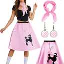 Amazon.com: ZEXIGLAD Poodle Skirts for Women 50s Outfits Adult Halloween Costume 2025 Sock Hop Accessory Outfit with Scarf Glasses Earring 4 Pcs Set Pink M : Clothing, Shoes & Jewelry