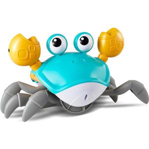 PintreeLand Crawling Crab Baby Toys Upgrade Version  3 Speed & Music Control, Infant Tummy Time Interactive Walking Toddler Toy for 3 4 5 6 7 8 9 10 11 12 Year Old Boys or Girls (Blue)