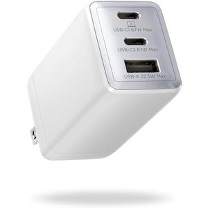 Wegear 67W USB C Charger, 3-Port GaN Fast Charging Block with Foldable Plug, Compatible with MacBook Pro/Air, iPad Pro, iPhone 16/15/Pro, Galaxy S25/S24, Note20, Pixel, Apple Watch, (White)