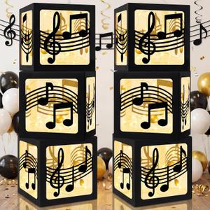 Novabright 6 Sets Music Party Decoration Boxes with Light Strings Large 11.8 Inch Music Note Lantern Boxes for Musical Themed Party Wedding Birthday Home DIY Decorations