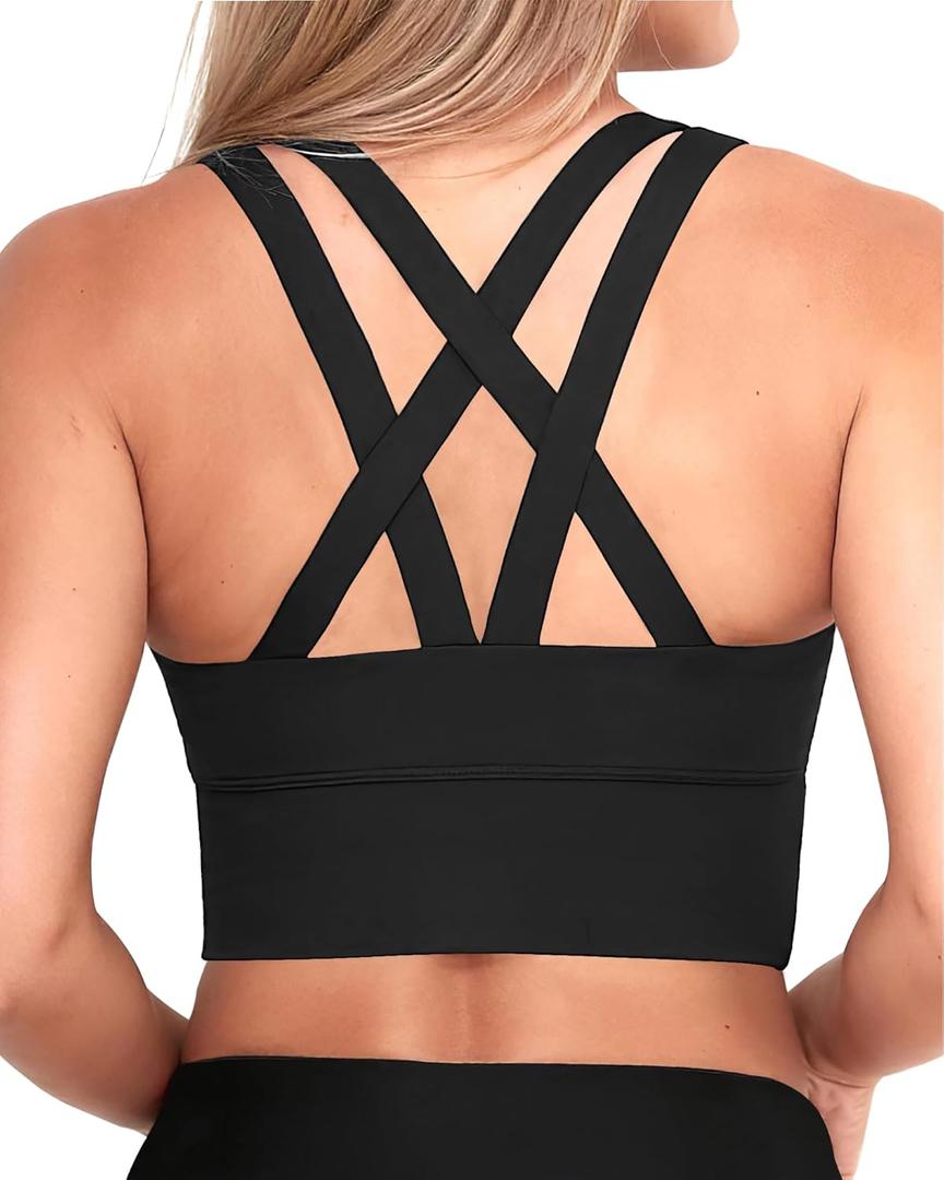 XUNYU Sports Bras for Women High Support Longline Workout Tank Tops Built in Bras Criss Cross Back Running Yoga Bra (Large)