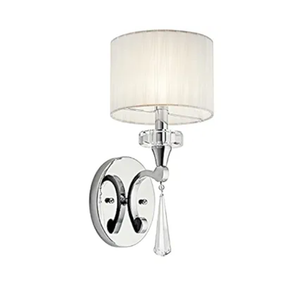 Kichler Parker Point 16.25"" Wall Sconce in Chrome, 1-Light Wall Mount Light with Optical Crystal Accents and Organza Fabric, ("16.25" H x 6.75" W), 42634CH
