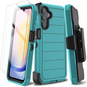 for Samsung Galaxy A25 5G Case with Screen Protector, Belt Clip Holster Kickstand Rugged Full-Body Heavy Duty Protection Military Grade Shockproof Cell Phone Cover (Blue Green/Black)