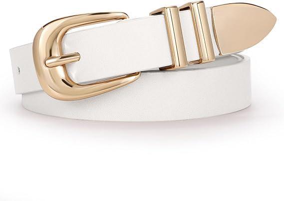 Ssumday Women Leather Belt Fashion Leather Waist Black Belt for Pants Jean Ladies Western Belt with Gold Buckle