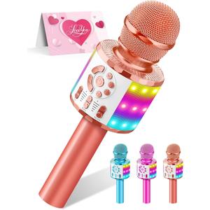 Kids Karaoke Bluetooth Microphone Toys for Girls Microphone Karaoke Machine with LED Light, Birthday Gift for Girls Boys 3 4 5 6 7 8 9 10 11 12 Year Old Kids Toys