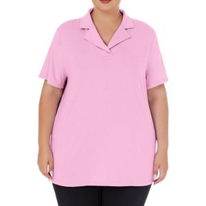 Plus Size Polo Shirts for Women Short Sleeve Golf Shirts V Neck Loose Fit Tennis Shirts Quick-Drying Workout Tops (Pink, XXL)