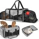Expandable Cat Carrier for 2 Cats, Double Compartment Large Pet Carrier for Long Distance Car Travel, Includes 2 Portable Litter Boxes, Foldable Multi-Cat Travel for Road Trips & Camping, Gray