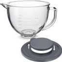 Glass Mixing Bowl Accessory 5 Quart - Compatible with KitchenAid 4.5 and 5 Quart Tilt-Head Stand Mixers (With Lid)