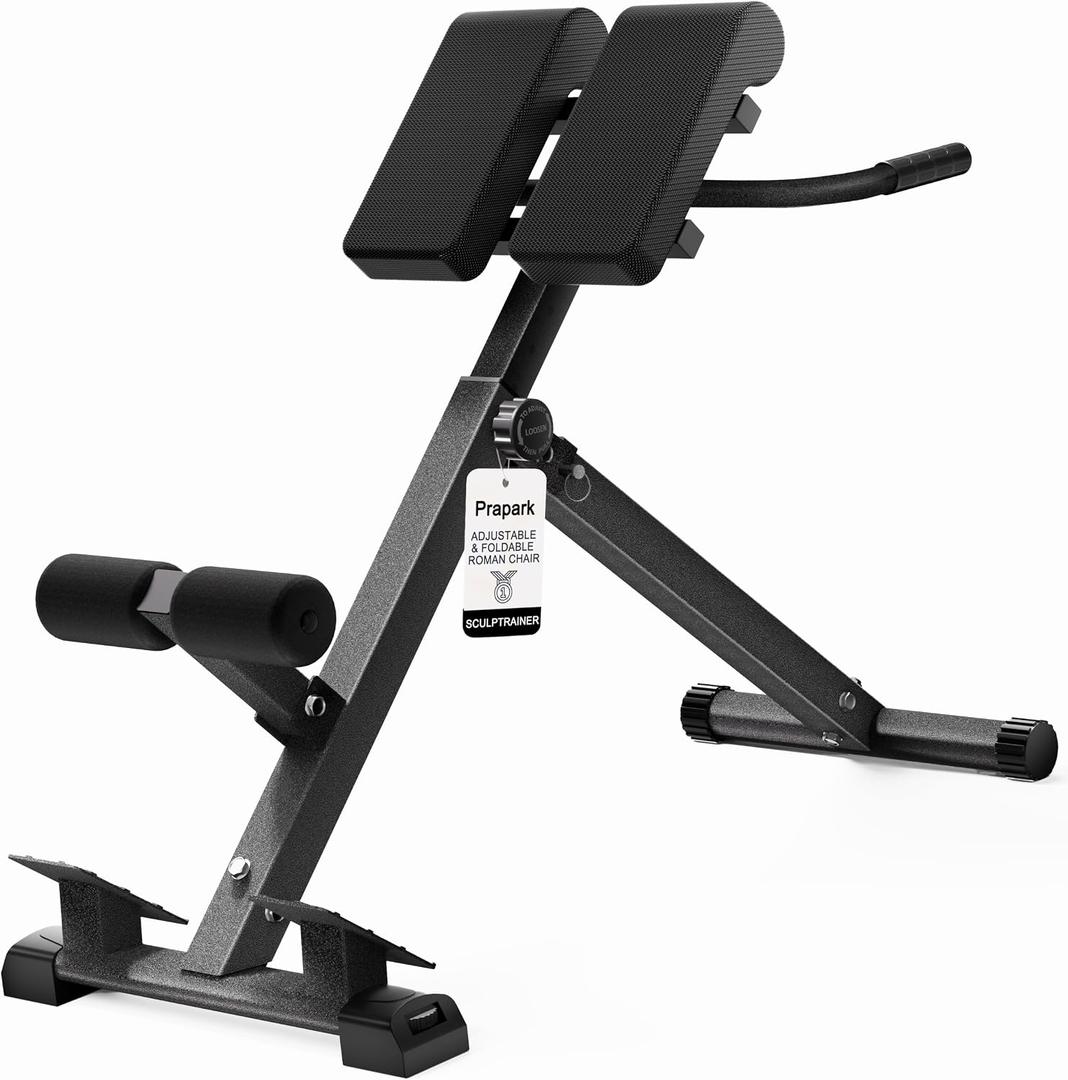 Roman Chair, 350 Ib Adjustable Back Extension Bench, Black, One Size