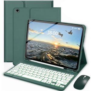 Keyboard Case for Samsung Galaxy Tab A11+ Plus / A9+ Plus 11 Inch, Mouse and 7 Colors Backlit Detachable Keyboard, Adjustable Stand Built in Pencil Holder, Auto-Sleep/Wake Feature, Dark Green