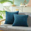 CaliTime Throw Pillow Covers Pack of 2 Comfy Corduroy Corn Striped Waffle Decorative Cushion Cases for Couch Sofa Bed Farmhouse 16 X 16 Inches Ocean Blue