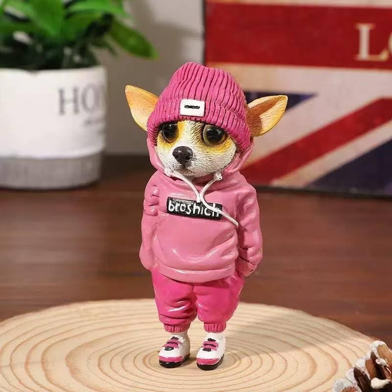 Cute Resin Backpack Dog Statue Crafts Living Room Desktop Decorations,Handmade Casual Small Resin Animal Statue Ornament Home Decor Pink