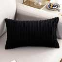 UGASA Corduroy Striped Soft Soild Decorative Throw Pillow Covers Set Cushion Cases Pillowcases for Sofa Bedroom, 2 Pcs, 12x20inch, Black