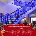XURISEN 66ft Christmas Lights Decorations Outdoor, 640 LED 8 Modes Curtain Fairy Lights with 120 Drops,Plug in Waterproof Timer Memory Function for Christmas Holiday Wedding Party Decor(Blue)