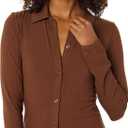 Amazon Essentials womens Wide Rib Long Sleeve Button-up Collared Cardigan (Pants Sold Separately) (XX-Large, Chocolate)