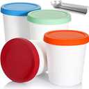 Nuenen 5 Pack Ice Cream Containers 1Qt Freezer Storage Tubs with Silicone Lids and Spoon for Homemade Ice Cream Reusable, Sorbet Dishwasher Safe(Blue, Red, Green, Orange)