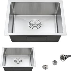 22 Inch Undermount Kitchen Sink, 22x16 Undermount Stainless Steel Utility Laundry Sinks 18 Gauge Handmade 8" Deep Single Bowl Kitchen Bar Sink with Basket Strainer