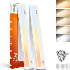 ALUSSO LIGHTING 24 Inch LED Under Cabinet Lighting Hardwired Plug in UL Listed, 5CCT Color Selectable 2700K/3000K/3500K/4000K/5000K Dimmable, Linkable 1350LM Under Counter Lights for Kitchen, 2 Pack