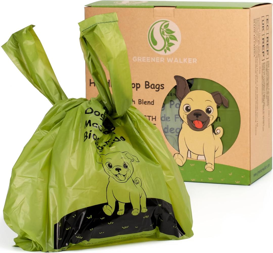 GREENER WALKER Tie Handles Poo Bags for Dog Waste, 600 Doggy Waste Bags Extra Thick Strong 100% Leak-Proof (Green)