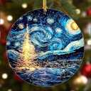 Starry Christmas Tree Ornament – 3.5” Acrylic Ornament with Starlit Sky and Glowing Winter Scene, Unique Holiday Tree Decoration, Gift Box Included