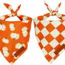 Realeaf Thanksgiving Fall Dog Bandanas 2 Pack, Orange Plaid Pumpkin Pet Scarf for Boy and Girl, Premium Durable Fabric, Holiday Halloween Bandana for Large and Extra Large Dogs(Fall, X-Large)
