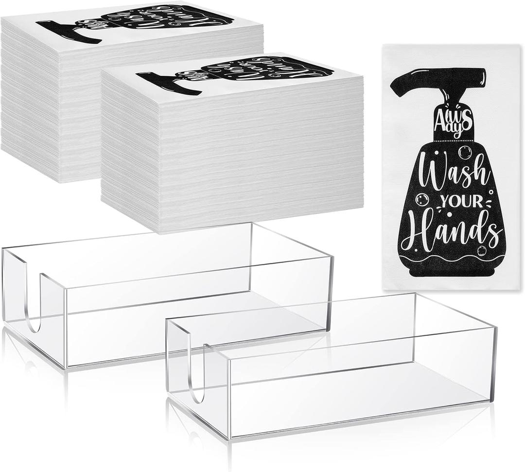 Outus Disposable Hand Towels 200 Pack with 2 Acrylic Holders Bulk Guest Bathroom Napkins Soft Paper Towels for Bathroom Powder Room Guest Room Party Decor