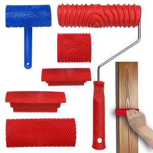 6pcs Wood Grain Tool Set - 7 Inch Rubber Paint Rollers for Realistic Wood Texture | DIY Faux Wood Look on Desk/Door/Floors | Durable & Washable Graining Tools