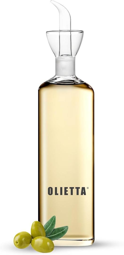 Olietta Olive Oil Dispenser Bottle Borosilicate Glass  Non Drip Oil Dispenser for Kitchen, Leak Proof Vinegar Drizzler Cruet, Easy Clean, 17 Ounces, Modern