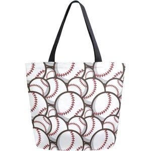 Chic Extra Large Shoulder Grocery Tote Bag, Stylish Baseball Balls Pattern Canvas Reusable Handle Bags for Men Women Gym Weekender Picnic Beach Travel Home Storage Market Shopping