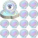 Zopeal 96 Pcs Mermaid Plates Seashell Paper Plates Sea Iridescent Mermaid Party Shaped Plates 7 Inch Disposable Holographic Foil cake Party Supplies for Mermaid Party Birthday Shower Wedding