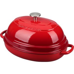 EDGING CASTING Enameled Oval Cast Iron Dutch Oven Pot with Lid, Bread Dutch Oven for Sourdough Bread Baking, Dutch Oven Bread, Bread Oven, 6QT, Red