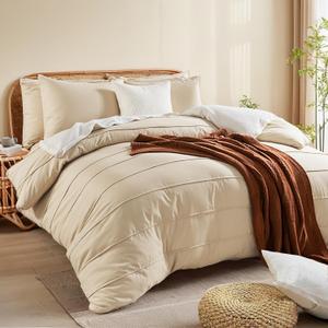 NEXHOME PRO 100% Organic Cotton Duvet Cover King, Linen Like Pleated Textured Duvet Cover Set Yellow Tan, 3pc Bedding Set with Zipper Closure, Soft Lightweight and Breathable(104"x90", No Comforter) (King (104"x90"))