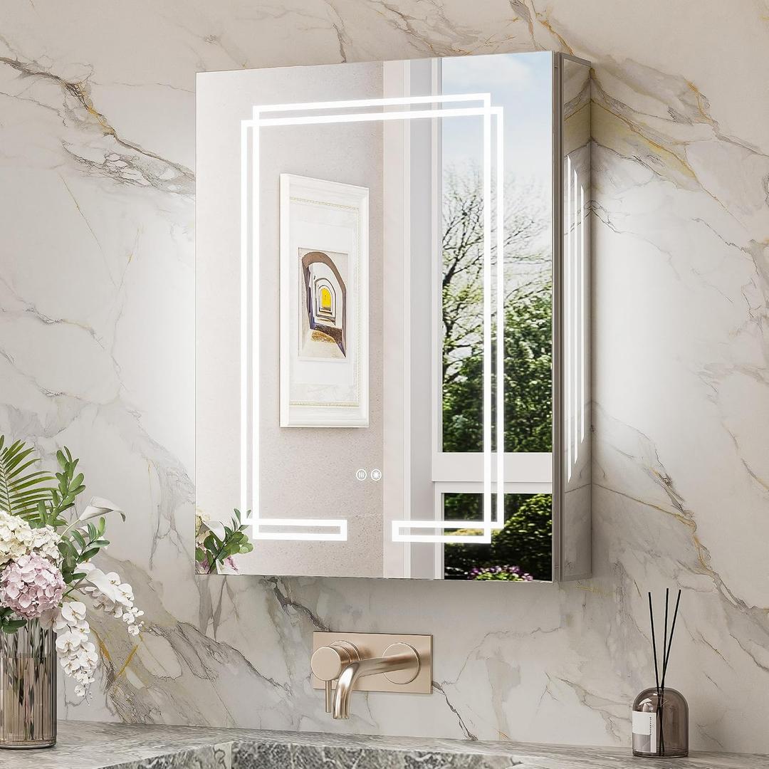 TokeShimi 20x26 Inch Lighted Medicine Cabinet, LED Medicine Cabinet with Lights, Wall-Mounted Bathroom Cabinet Mirror with 3 Color Temperature, Anti-Fog, CRI 80+, Memory Function, Tempered Glass