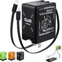 W&O 2-in-1 GaN Compatible with Fast Charger, GaN Charger Fast Charging, Retractable Phone Chargers Wall Plug with Lightning and Type-C Cables, Foldable Chargers for iPhone&Most Android, Black