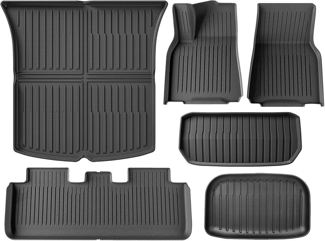 Floor Mats for Tesla Model Y 2021-2024, Set of 6 Mats All Weather TPE Waterproof Anti-Slip Front & Rear Trunk Mats Cargo Liners, Custom Fit for Tesla 5-Seater (Not Fit 7-Seat)