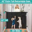 42 Inch Extra Tall Dog Gate Indoor 55 Wide Puppy Gates for The House Prevent Kids/Pets from Jumping Over Retractable Extra Tall Baby Gates for Doorways Retractable Outdoor Pet Gate for Stairs, Black