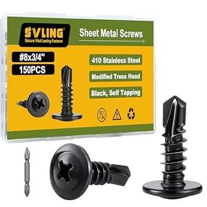SVLING Self Drilling Screws for Metal, #8 x 3/ 4 Inch 150Pcs Sheet Metal Modified Truss Head, 410 Stainless Steel Black Zinc Plated Self Tapping Screws