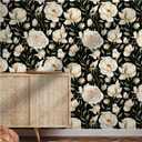 HAOKHOME Black Floral Peel and Stick Wallpaper Vintage Roses Peonies Removable Wall Paper Contact Paper for Kitchen Bathroom Black/Beige/Olive 17.7in x 9.8ft