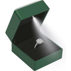 LED Ring Earring Box for Proposal, Wedding, Engagement Luxury Jewelry Gift Box with LED Light, Jewelry Display Box (Green)