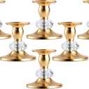 Candle Holders Set - 12pcs Silver Taper Candlestick Holders Vintage Brass,Metal Crystal Candle Stands Elegant Candlestick Holders Set for Centerpiece Fireplace Candle Decor (Golden, 3 Sets(6 Pcs))