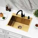 20x16 Drop In Gold Bar Sink, Top Mount Outdoor Wet Bar Sink Single Bowl 16 Gauge Stainless Steel Deep Small Drop In Kitchen Sink, 20"x16"x10"