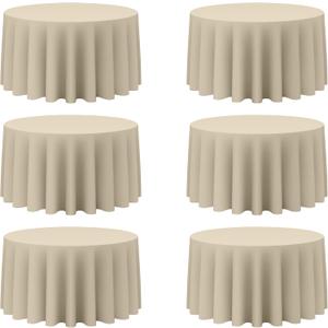 BRILLMAX 6 Pack Beige Round Tablecloths 120 Inch for 60” Tables - 150 GSM Polyester Fabric, Floor Length Drop, Water, Stain & Wrinkle Resistant Cloth Cover for Wedding Reception Banquet Dining