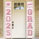 Jansun 2025 Pink Graduation Banner Party Decoration Class of 2025 Porch Sign Graduation Congrats Grad Rose Gold Photograph Banner Door Hanging for High School College Graduation Party