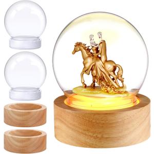 Irenare 2 Set DIY Snow Globes Set Colorful Light Make Your Own Snow Globe with LED Light Wooden Base Clear Plastic Globe Kit for Valentine's Day Christmas Decor Gift (3.9 Inch)